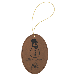 Dark Brown Laserable Leatherette Oval Ornament with Gold String - GFT1077