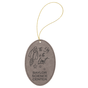 Gray Laserable Leatherette Oval Ornament with Gold String - GFT1080