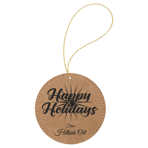 Light Brown Laserable Leatherette Round Ornament with Gold String - GFT1091