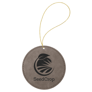 Gray Laserable Leatherette Round Ornament with Gold String - GFT1095