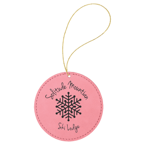 Pink Laserable Leatherette Round Ornament with Gold String - GFT1096