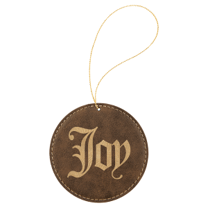 Rustic/Gold Laserable Leatherette Round Ornament with Gold String - GFT1098
