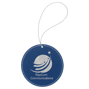 Blue/Silver Laserable Leatherette Round Ornament with Silver String - GFT1099