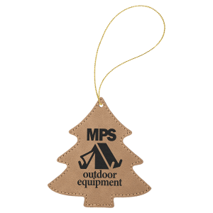 Light Brown Laserable Leatherette Tree Ornament with Gold String - GFT1106