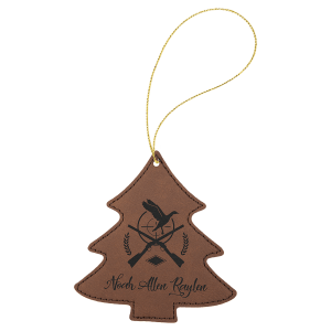 Dark Brown Laserable Leatherette Tree Ornament with Gold String - GFT1107