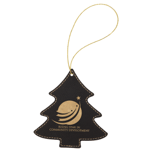 Black/Gold Laserable Leatherette Tree Ornament with Gold String - GFT1108