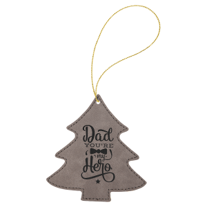 Gray Laserable Leatherette Tree Ornament with Gold String - GFT1110