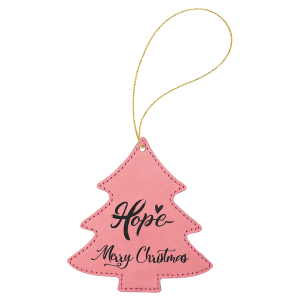 Pink Laserable Leatherette Tree Ornament with Gold String - GFT1111