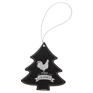 Black/Silver Laserable Leatherette Tree Ornament with Silver String - GFT1112