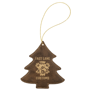 Rustic/Gold Laserable Leatherette Tree Ornament with Gold String - GFT1113