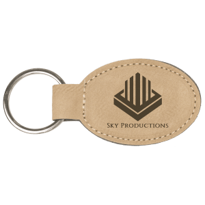 3" x 1 3/4" Light Brown Laserable Leatherette Oval Keychain - GFT175