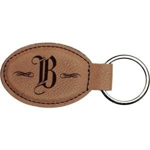 3" x 1 3/4" Dark Brown Laserable Leatherette Oval Keychain - GFT176