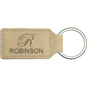 2 3/4" x 1 1/4" Light Brown Laserable Leatherette Rectangle Keychain - GFT177