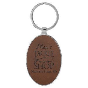 3" x 1 3/4" Laserable Leatherette/Metal Dark Brown Oval Keychain - GFT2151