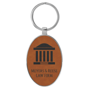 3" x 1 3/4" Laserable Leatherette/Metal Rawhide Oval Keychain - GFT2153