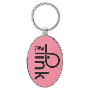 3" x 1 3/4" Laserable Leatherette/Metal Pink Oval Keychain - GFT2155