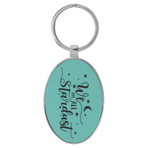 3" x 1 3/4" Laserable Leatherette/Metal Teal Oval Keychain - GFT2158