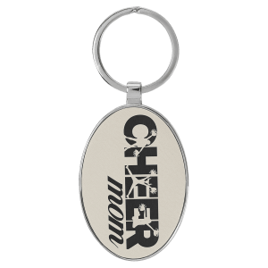 3" x 1 3/4" Laserable Leatherette/Metal White/Black Oval Keychain - GFT2162
