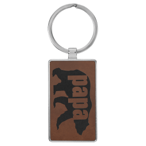 2 3/4" x 1 1/4" Laserable Leatherette/Metal Dark Brown Rectangle Keychain - GFT2171