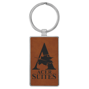 2 3/4" x 1 1/4" Laserable Leatherette/Metal Rawhide Rectangle Keychain - GFT2173