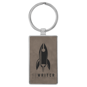 2 3/4" x 1 1/4" Laserable Leatherette/Metal Gray Rectangle Keychain - GFT2174
