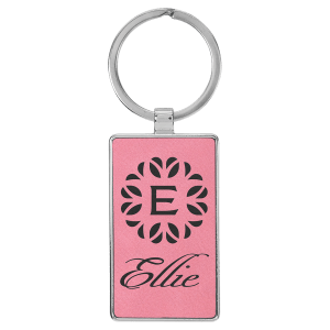 2 3/4" x 1 1/4" Laserable Leatherette/Metal Pink Rectangle Keychain - GFT2175