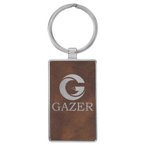 2 3/4" x 1 1/4" Laserable Leatherette/Metal Rustic/Silver Rectangle Keychain - GFT2177
