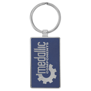 2 3/4" x 1 1/4" Laserable Leatherette/Metal Blue/Silver Rectangle Keychain - GFT2179