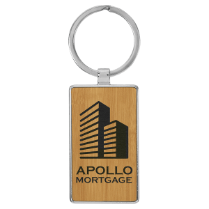 2 3/4" x 1 1/4" Laserable Leatherette/Metal Bamboo Rectangle Keychain - GFT2180