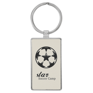 2 3/4" x 1 1/4" Laserable Leatherette/Metal White Rectangle Keychain - GFT2182