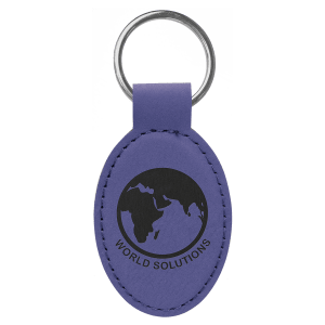 3" x 1 3/4" Purple Laserable Leatherette Oval Keychain - GFT2371