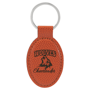 3" x 1 3/4" Basketball Laserable Leatherette Oval Keychain - GFT2373