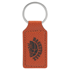 2 3/4" x 1 1/4" Basketball Laserable Leatherette Rectangle Keychain - GFT2383