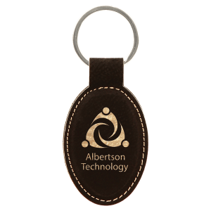 3" x 1 3/4" Black/Gold Laserable Leatherette Oval Keychain - GFT241A