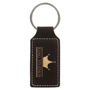 2 3/4" x 1 1/4" Black/Gold Laserable Leatherette Rectangle Keychain - GFT242A