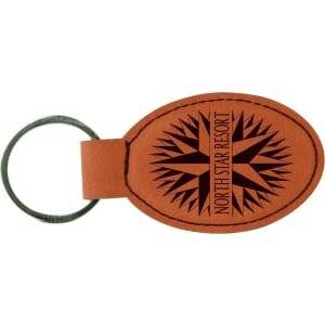 3" x 1 3/4" Rawhide Laserable Leatherette Oval Keychain - GFT262