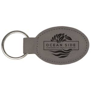 3" x 1 3/4" Gray Laserable Leatherette Oval Keychain - GFT360