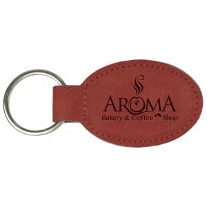 3" x 1 3/4" Rose Laserable Leatherette Oval Keychain - GFT362