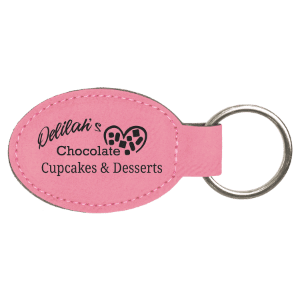 3" x 1 3/4" Pink Laserable Leatherette Oval Keychain - GFT363