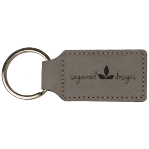 2 3/4" x 1 1/4" Gray Laserable Leatherette Rectangle Keychain - GFT364