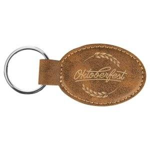 3" x 1 3/4" Rustic/Gold Laserable Leatherette Oval Keychain - GFT701