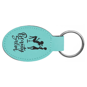 3" x 1 3/4" Teal Laserable Leatherette Oval Keychain - GFT800