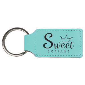 2 3/4" x 1 1/4" Teal Laserable Leatherette Rectangle Keychain - GFT801