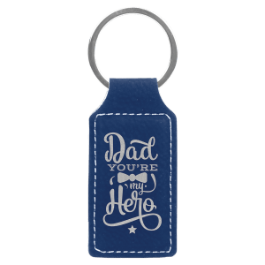 2 3/4" x 1 1/4" Blue/Silver Laserable Leatherette Rectangle Keychain - GFT831