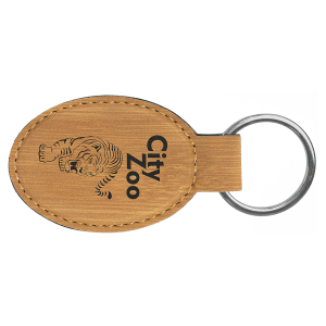 3" x 1 3/4" Bamboo Laserable Leatherette Oval Keychain - GFT861