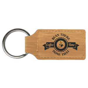 2 3/4" x 1 1/4" Bamboo Laserable Leatherette Rectangle Keychain - GFT863