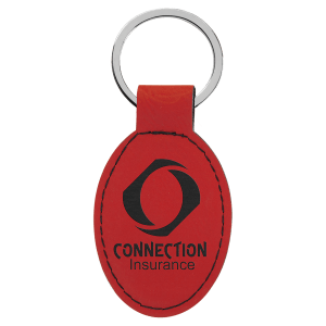 3" x 1 3/4" Red Laserable Leatherette Oval Keychain - GFT900