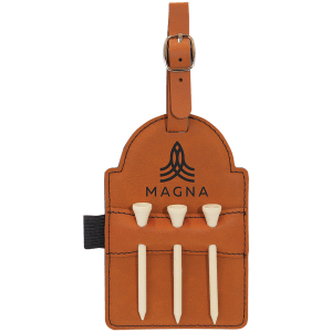 5" x 3 1/4" Rawhide Laserable Leatherette Golf Bag Tag with 3 Wooden Tees - GFT2026