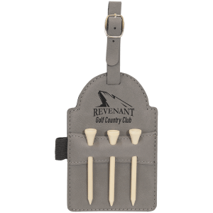 5" x 3 1/4" Gray Laserable Leatherette Golf Bag Tag with 3 Wooden Tees - GFT2027