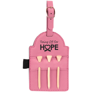 5" x 3 1/4" Pink Laserable Leatherette Golf Bag Tag with 3 Wooden Tees - GFT2028
